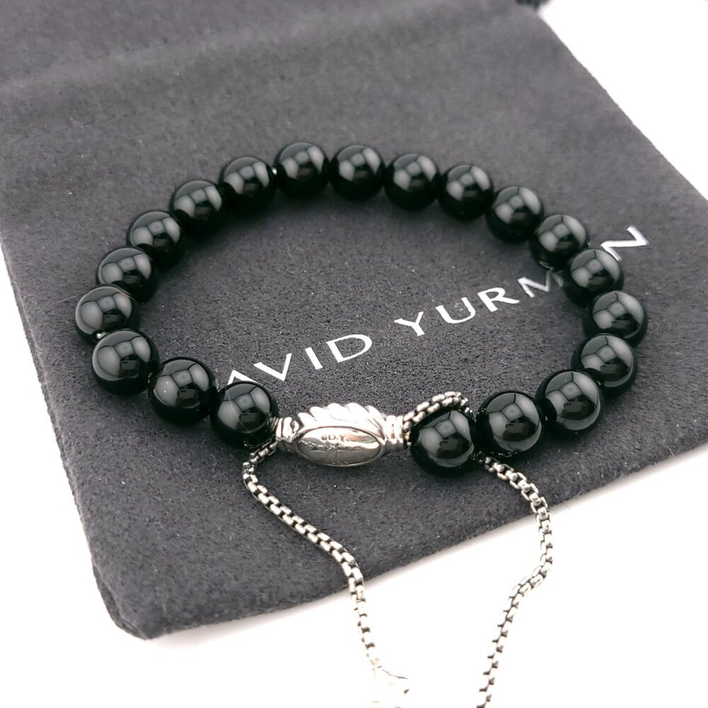 David Yurman Sterling Silver 8'mm Black Onyx Spiritual Bead Bracelet Adjustable